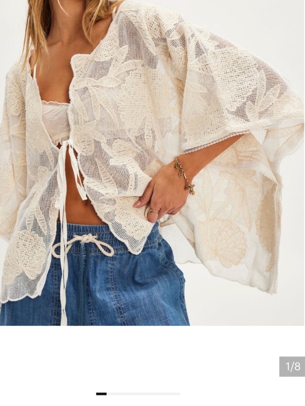 FREE PEOPLE WILLOW LACE TIE FRONT OPEN TOP OS